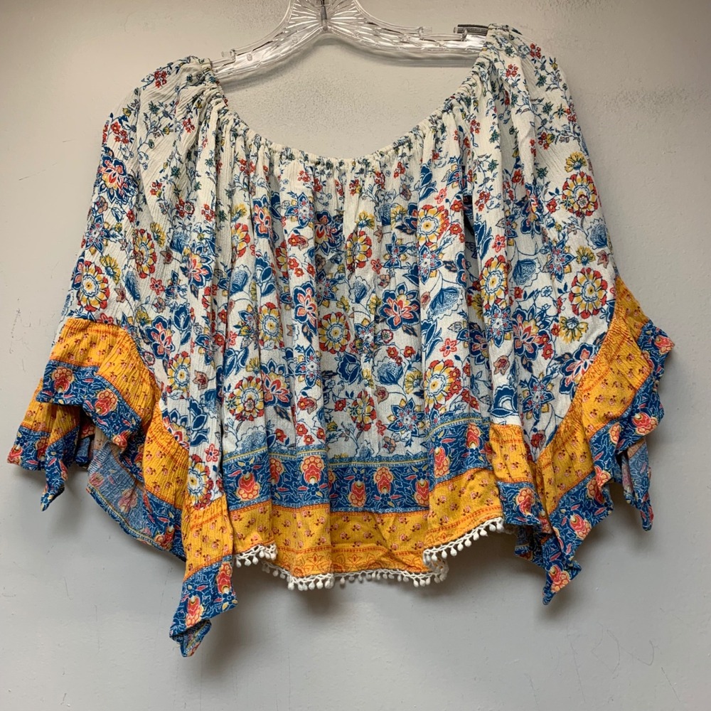 Taylor & Sage Boho Off Shoulder Top Womens XL Multicolor Fair Floral Bell Sleeve